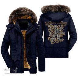 ScotsTee Shop Scottish Scott Black White Ancient Clan Scottish Legend Lion Tartan Faux Fur Hooded Parka Jacket
