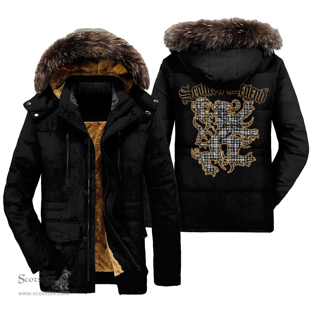 ScotsTee Shop Scottish Scott Black White Ancient Clan Scottish Legend Lion Tartan Faux Fur Hooded Parka Jacket