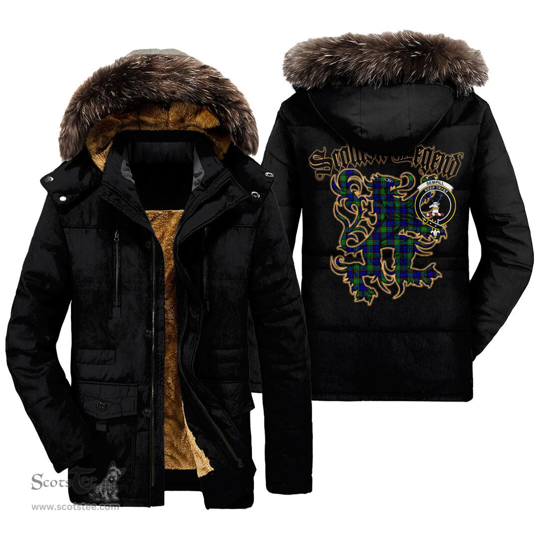 ScotsTee Shop Scottish Sempill Modern Clan Crest Scottish Legend Lion Tartan Faux Fur Hooded Parka Jacket
