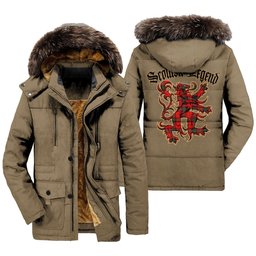 ScotsTee Shop Scottish Seton Modern Clan Scottish Legend Lion Tartan Faux Fur Hooded Parka Jacket