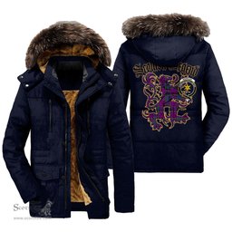 ScotsTee Shop Scottish Wardlaw Modern Clan Crest Scottish Legend Lion Tartan Faux Fur Hooded Parka Jacket