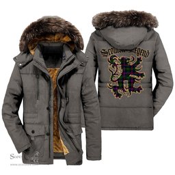 ScotsTee Shop Scottish Urquhart Modern Clan Scottish Legend Lion Tartan Faux Fur Hooded Parka Jacket