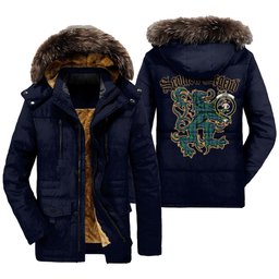 ScotsTee Shop Scottish Shaw Ancient Clan Crest Scottish Legend Lion Tartan Faux Fur Hooded Parka Jacket