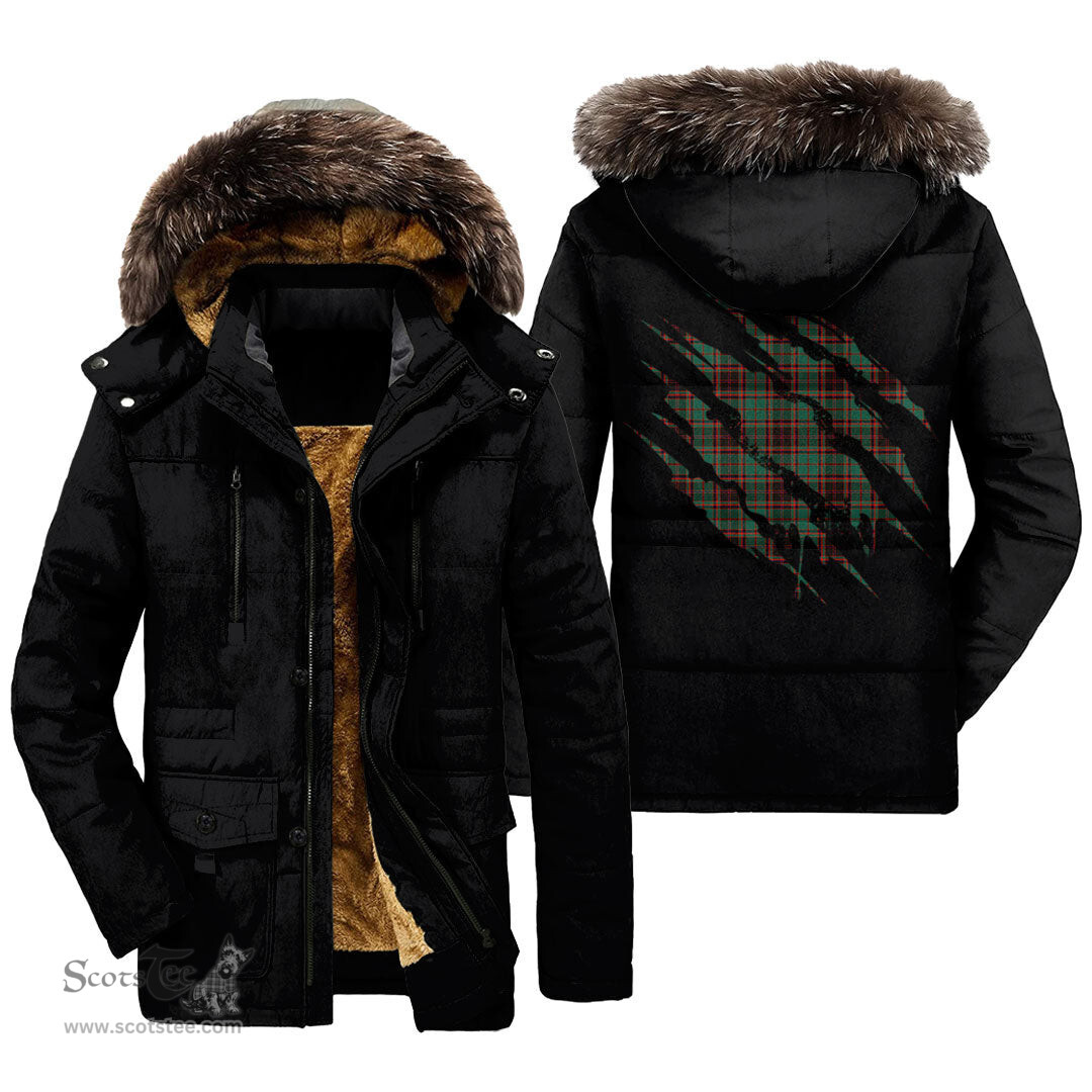 ScotsTee Shop Scottish Buchan Ancient Clan Tartan Scratch Tartan Faux Fur Hooded Parka Jacket