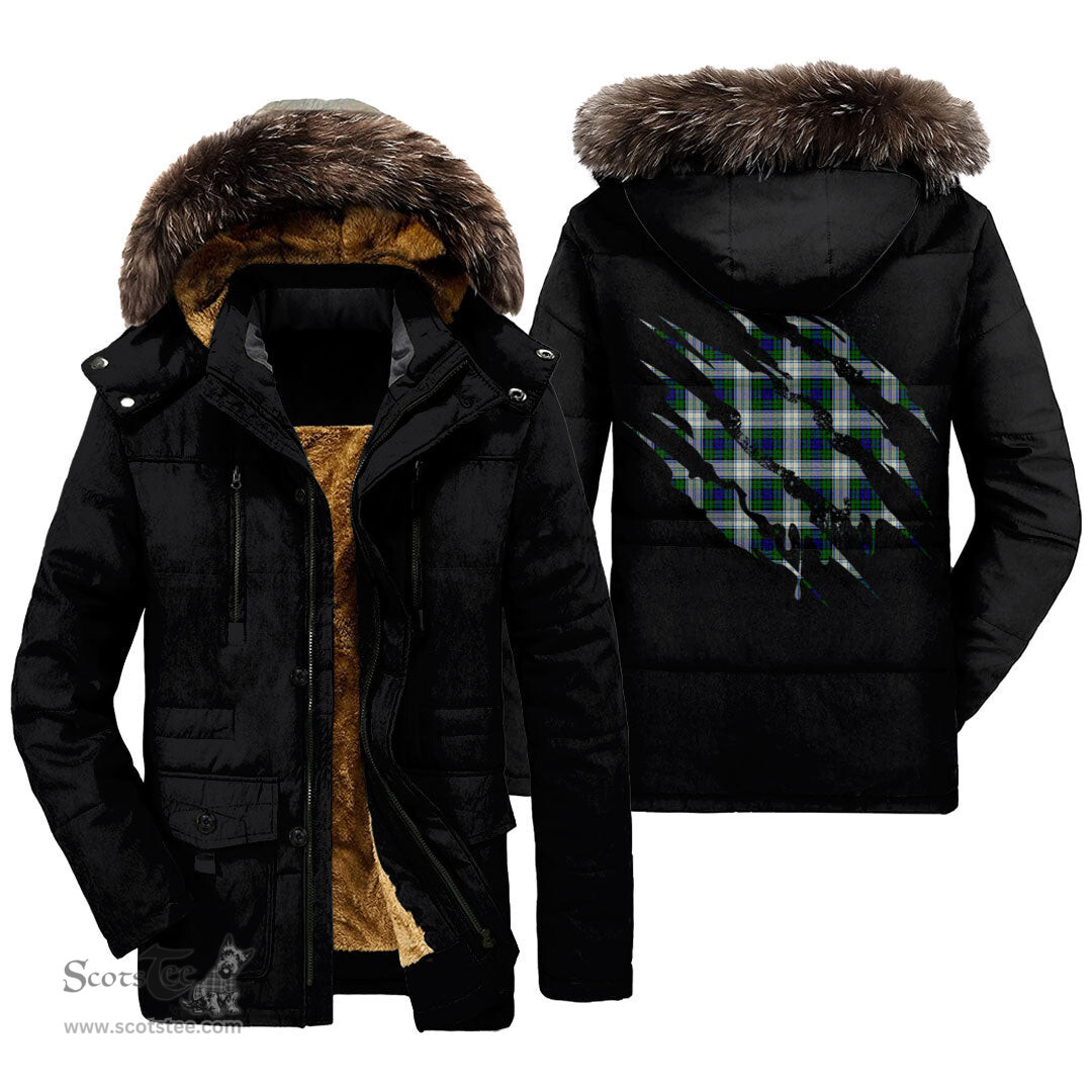 ScotsTee Shop Scottish Blackwatch Dress Modern Clan Tartan Scratch Tartan Faux Fur Hooded Parka Jacket
