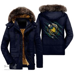 ScotsTee Shop Scottish Campbell Ancient 02 Clan Crest Tartan Scratch Tartan Faux Fur Hooded Parka Jacket