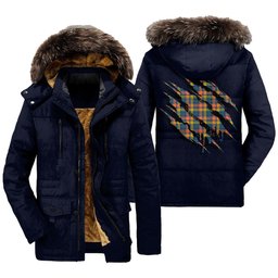 ScotsTee Shop Scottish Buchanan Ancient Clan Tartan Scratch Tartan Faux Fur Hooded Parka Jacket