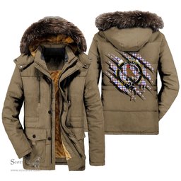 ScotsTee Shop Scottish Boswell Modern Clan Crest Tartan Scratch Tartan Faux Fur Hooded Parka Jacket