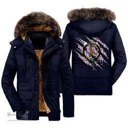 ScotsTee Shop Scottish Boswell Modern Clan Crest Tartan Scratch Tartan Faux Fur Hooded Parka Jacket