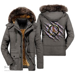 ScotsTee Shop Scottish Boswell Modern Clan Crest Tartan Scratch Tartan Faux Fur Hooded Parka Jacket