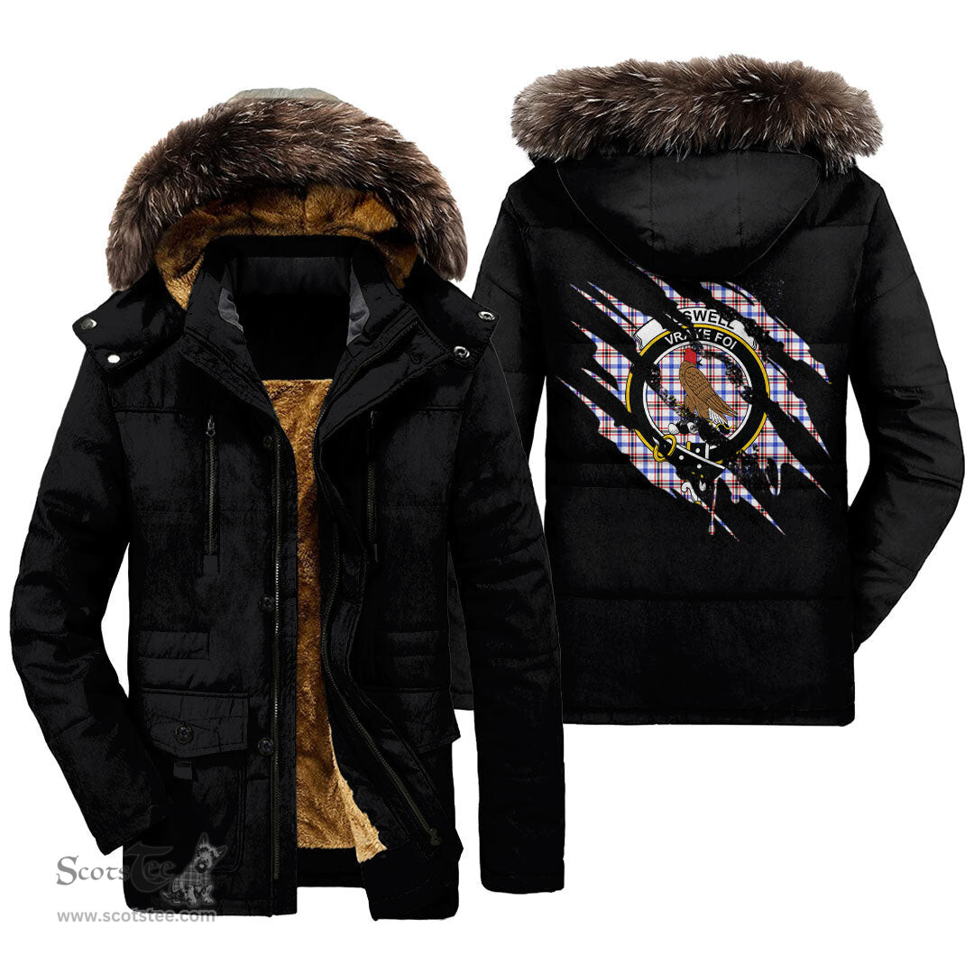 ScotsTee Shop Scottish Boswell Modern Clan Crest Tartan Scratch Tartan Faux Fur Hooded Parka Jacket
