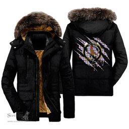 ScotsTee Shop Scottish Boswell Modern Clan Crest Tartan Scratch Tartan Faux Fur Hooded Parka Jacket