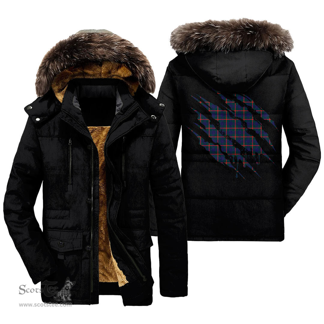 ScotsTee Shop Scottish Agnew Modern Clan Tartan Scratch Tartan Faux Fur Hooded Parka Jacket
