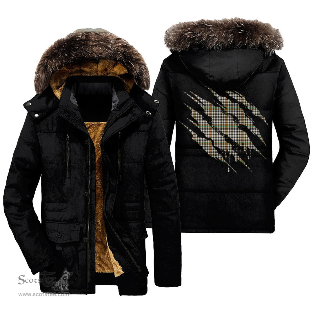 ScotsTee Shop Scottish Burns Check Clan Tartan Scratch Tartan Faux Fur Hooded Parka Jacket