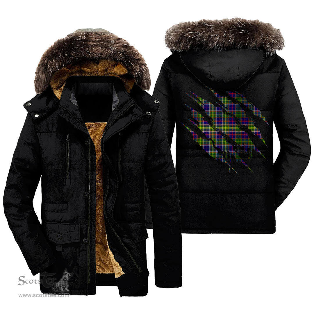 ScotsTee Shop Scottish Ayrshire District Clan Tartan Scratch Tartan Faux Fur Hooded Parka Jacket