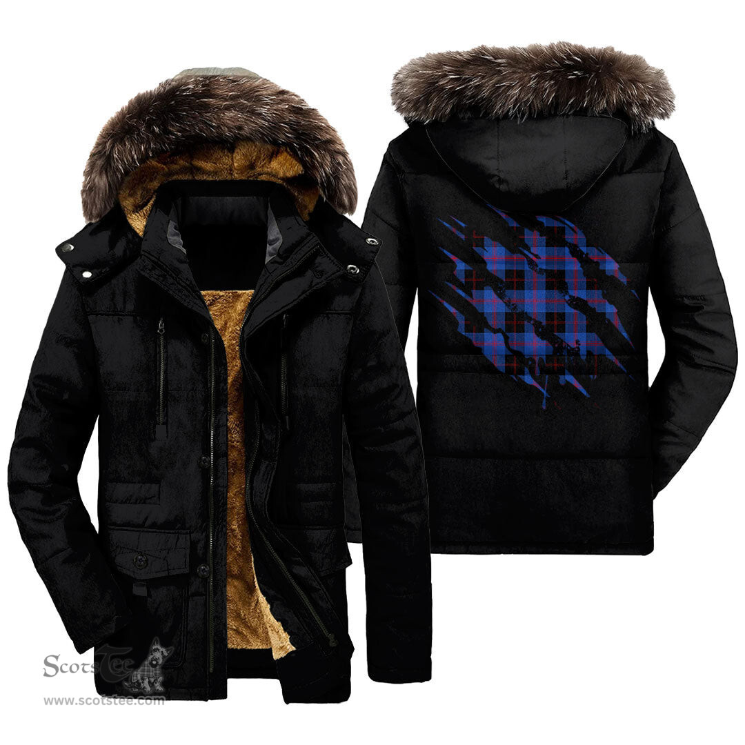 ScotsTee Shop Scottish Angus Modern Clan Tartan Scratch Tartan Faux Fur Hooded Parka Jacket