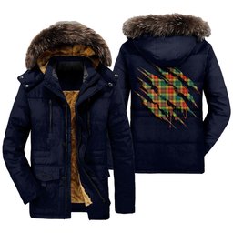 ScotsTee Shop Scottish Buchanan Old Sett Clan Tartan Scratch Tartan Faux Fur Hooded Parka Jacket