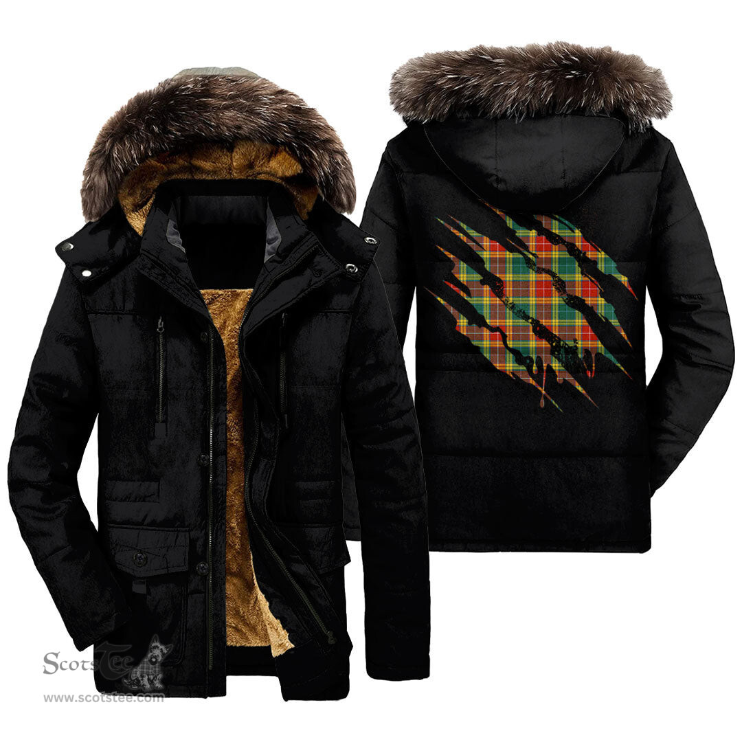 ScotsTee Shop Scottish Buchanan Old Sett Clan Tartan Scratch Tartan Faux Fur Hooded Parka Jacket