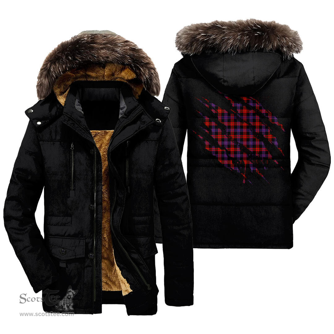 ScotsTee Shop Scottish Brown Modern Clan Tartan Scratch Tartan Faux Fur Hooded Parka Jacket