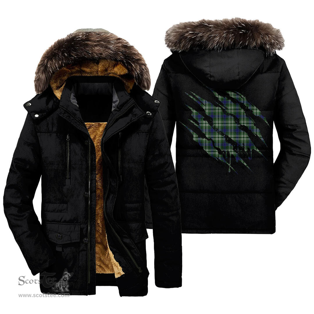 ScotsTee Shop Scottish Blyth Clan Tartan Scratch Tartan Faux Fur Hooded Parka Jacket