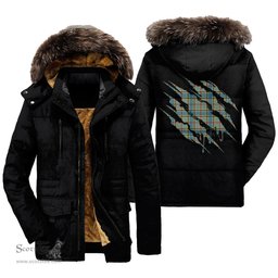 ScotsTee Shop Scottish Balfour Blue Clan Tartan Scratch Tartan Faux Fur Hooded Parka Jacket