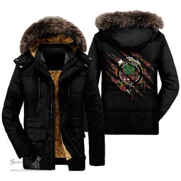 ScotsTee Shop Scottish Anderson of Arbrake Clan Crest Tartan Scratch Tartan Faux Fur Hooded Parka Jacket