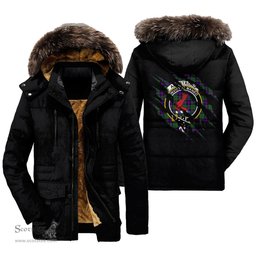 ScotsTee Shop Scottish Armstrong Modern Clan Crest Tartan Scratch Tartan Faux Fur Hooded Parka Jacket