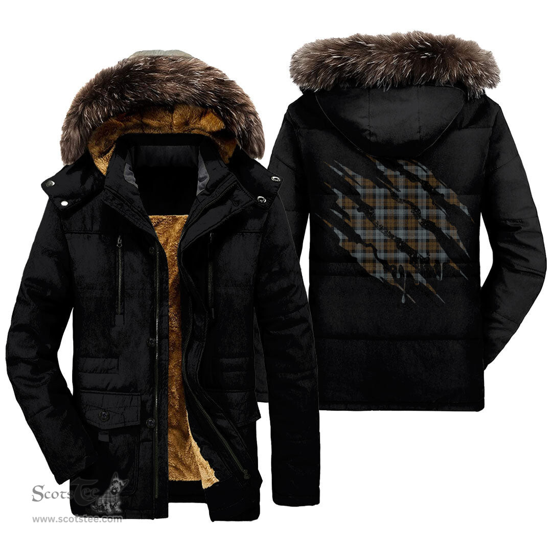 ScotsTee Shop Scottish BlackWatch Weathered Clan Tartan Scratch Tartan Faux Fur Hooded Parka Jacket