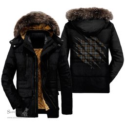 ScotsTee Shop Scottish BlackWatch Weathered Clan Tartan Scratch Tartan Faux Fur Hooded Parka Jacket