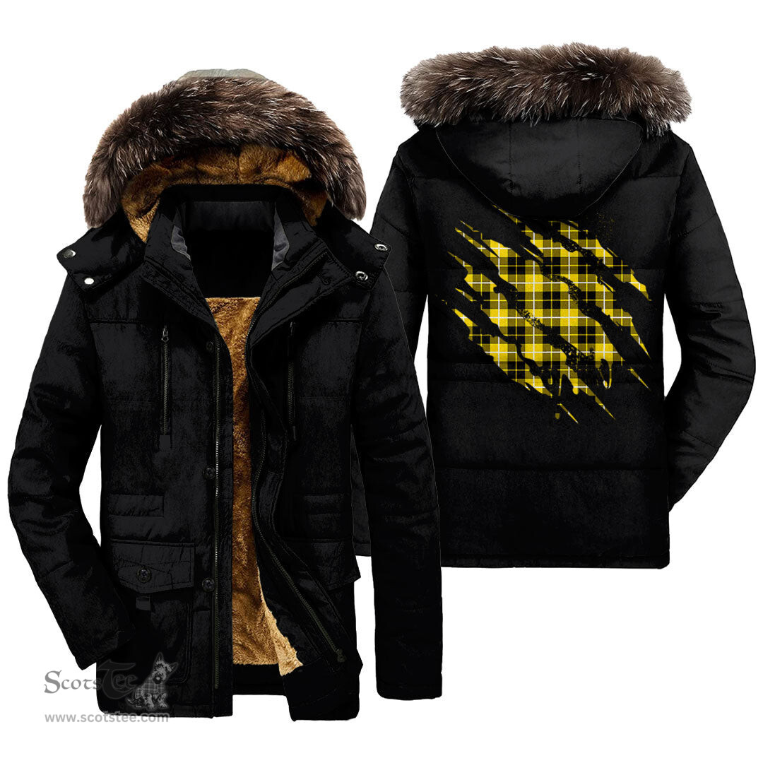 ScotsTee Shop Scottish Barclay Dress Modern Clan Tartan Scratch Tartan Faux Fur Hooded Parka Jacket