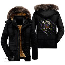 ScotsTee Shop Scottish Blair Modern Clan Crest Tartan Scratch Tartan Faux Fur Hooded Parka Jacket