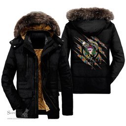 ScotsTee Shop Scottish Buchanan Ancient Clan Crest Tartan Scratch Tartan Faux Fur Hooded Parka Jacket