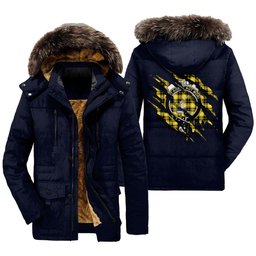 ScotsTee Shop Scottish Barclay Dress Modern Clan Crest Tartan Scratch Tartan Faux Fur Hooded Parka Jacket