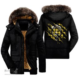 ScotsTee Shop Scottish Barclay Dress Modern Clan Crest Tartan Scratch Tartan Faux Fur Hooded Parka Jacket