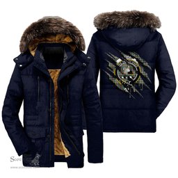 ScotsTee Shop Scottish Craig Ancient Clan Crest Tartan Scratch Tartan Faux Fur Hooded Parka Jacket