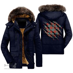 ScotsTee Shop Scottish Dunbar Ancient Clan Tartan Scratch Tartan Faux Fur Hooded Parka Jacket
