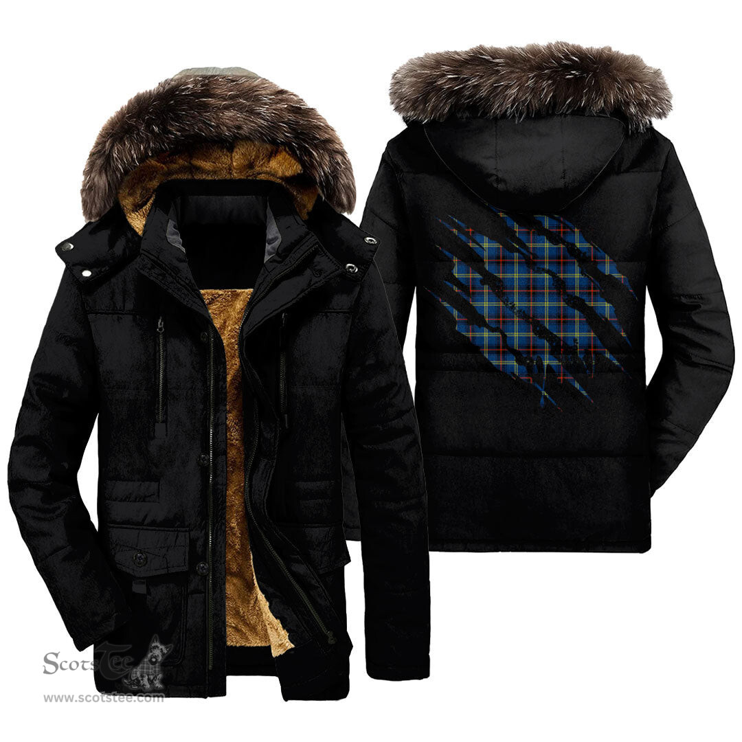 ScotsTee Shop Scottish Grewar Clan Tartan Scratch Tartan Faux Fur Hooded Parka Jacket