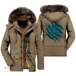 ScotsTee Shop Scottish Flower Of Scotland Clan Tartan Scratch Tartan Faux Fur Hooded Parka Jacket