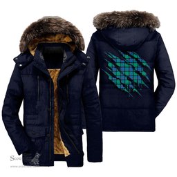 ScotsTee Shop Scottish Flower Of Scotland Clan Tartan Scratch Tartan Faux Fur Hooded Parka Jacket