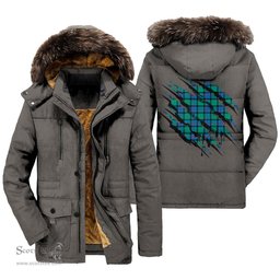 ScotsTee Shop Scottish Flower Of Scotland Clan Tartan Scratch Tartan Faux Fur Hooded Parka Jacket