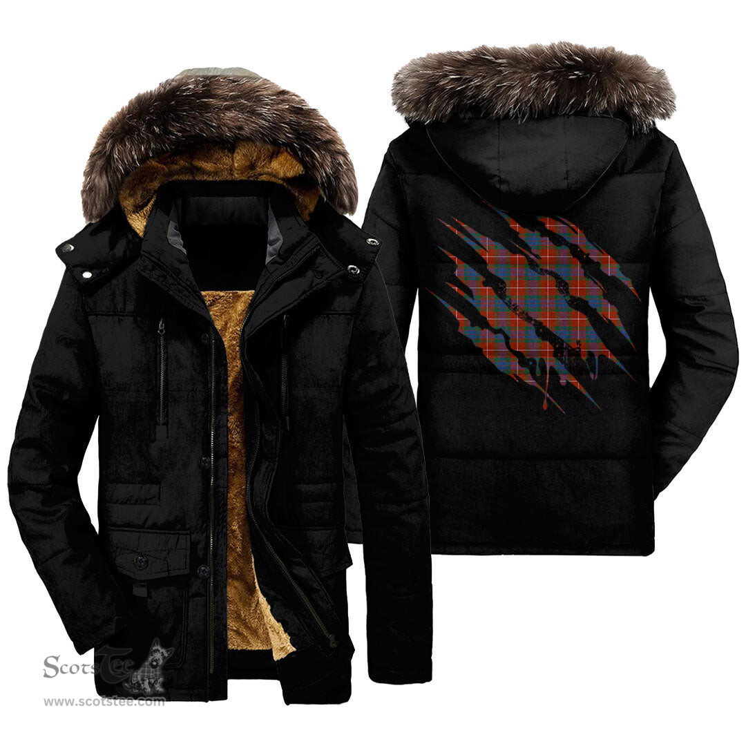 ScotsTee Shop Scottish Fraser Ancient Clan Tartan Scratch Tartan Faux Fur Hooded Parka Jacket