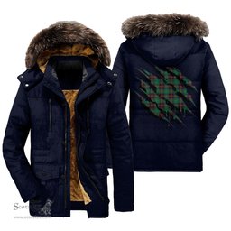 ScotsTee Shop Scottish Chisholm Hunting Ancient Clan Tartan Scratch Tartan Faux Fur Hooded Parka Jacket