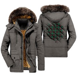 ScotsTee Shop Scottish Chisholm Hunting Ancient Clan Tartan Scratch Tartan Faux Fur Hooded Parka Jacket