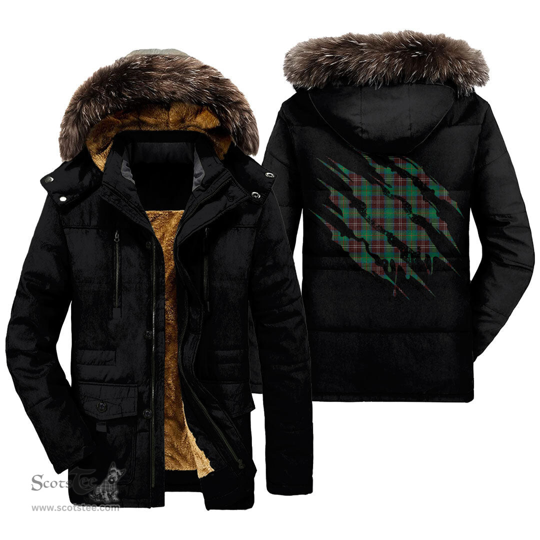 ScotsTee Shop Scottish Chisholm Hunting Ancient Clan Tartan Scratch Tartan Faux Fur Hooded Parka Jacket