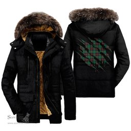 ScotsTee Shop Scottish Chisholm Hunting Ancient Clan Tartan Scratch Tartan Faux Fur Hooded Parka Jacket
