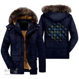ScotsTee Shop Scottish Guthrie Ancient Clan Tartan Scratch Tartan Faux Fur Hooded Parka Jacket
