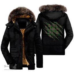 ScotsTee Shop Scottish Gray Hunting Clan Tartan Scratch Tartan Faux Fur Hooded Parka Jacket
