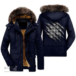 ScotsTee Shop Scottish Douglas Grey Modern Clan Tartan Scratch Tartan Faux Fur Hooded Parka Jacket