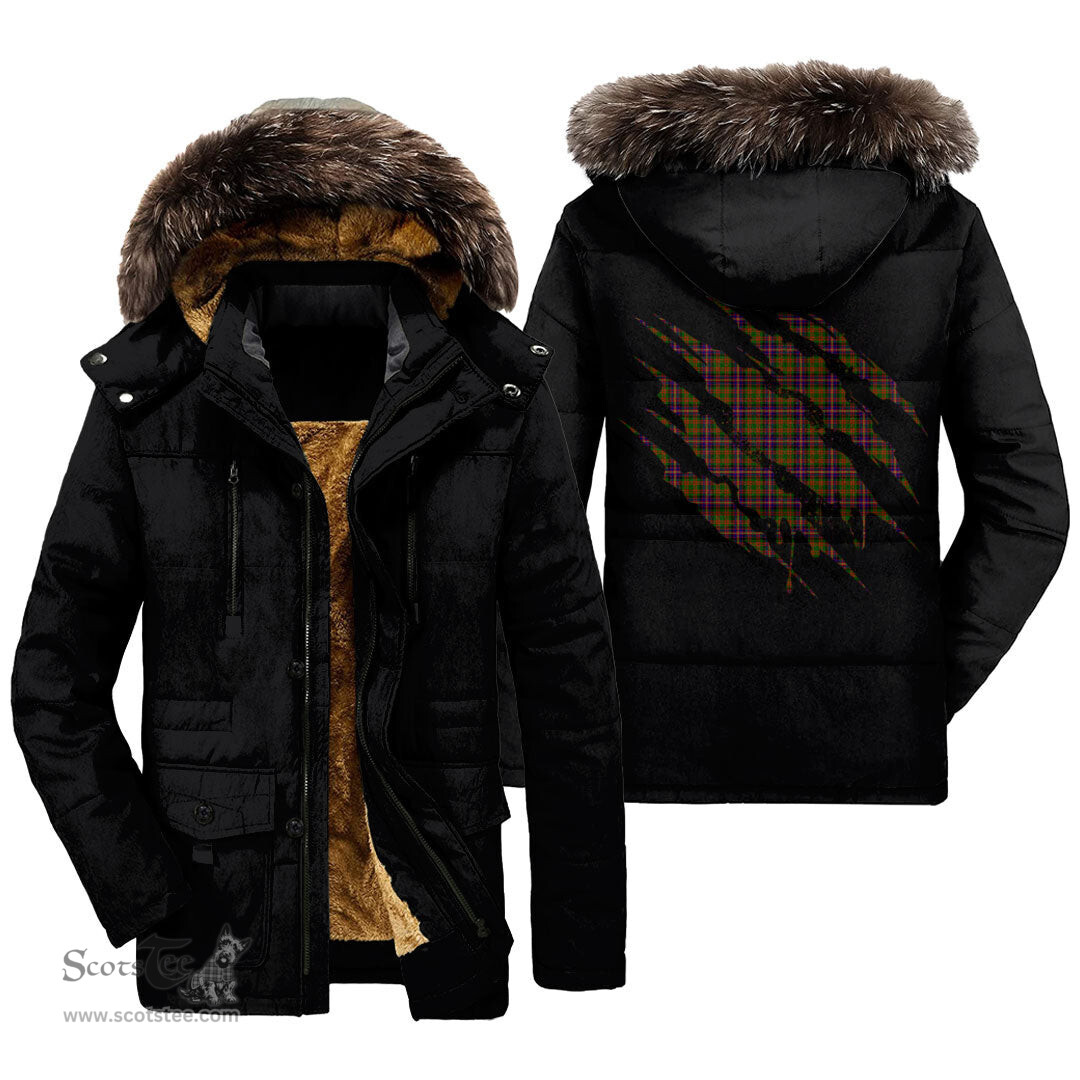 ScotsTee Shop Scottish Cochrane Modern Clan Tartan Scratch Tartan Faux Fur Hooded Parka Jacket