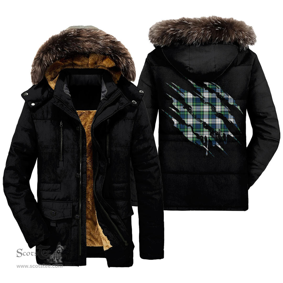 ScotsTee Shop Scottish Gordon Dress Ancient Clan Tartan Scratch Tartan Faux Fur Hooded Parka Jacket